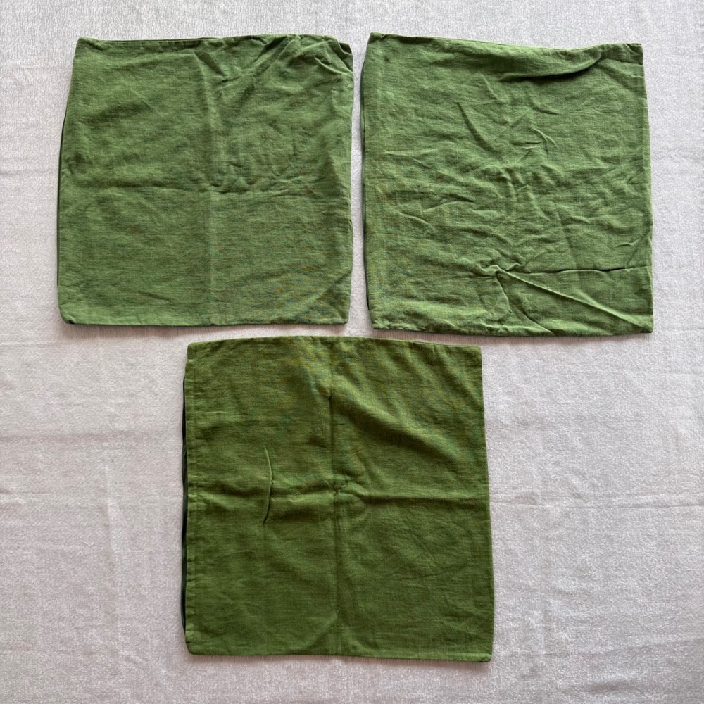 3pc IKEA VIGDIS Moss Green Ramie Pillow Cushion Covers Zip Closure